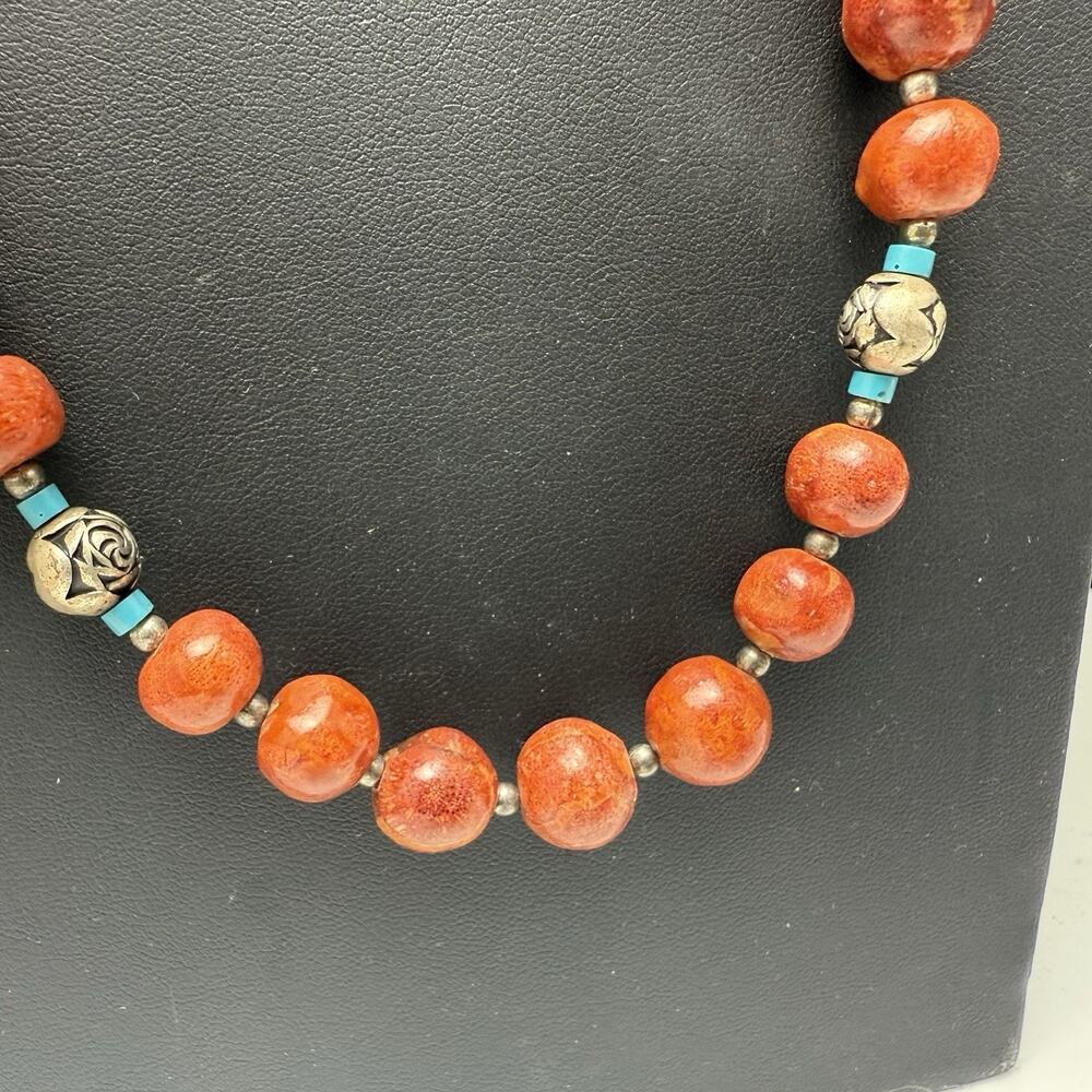Sponge Coral Beaded Necklace 26" Vintage